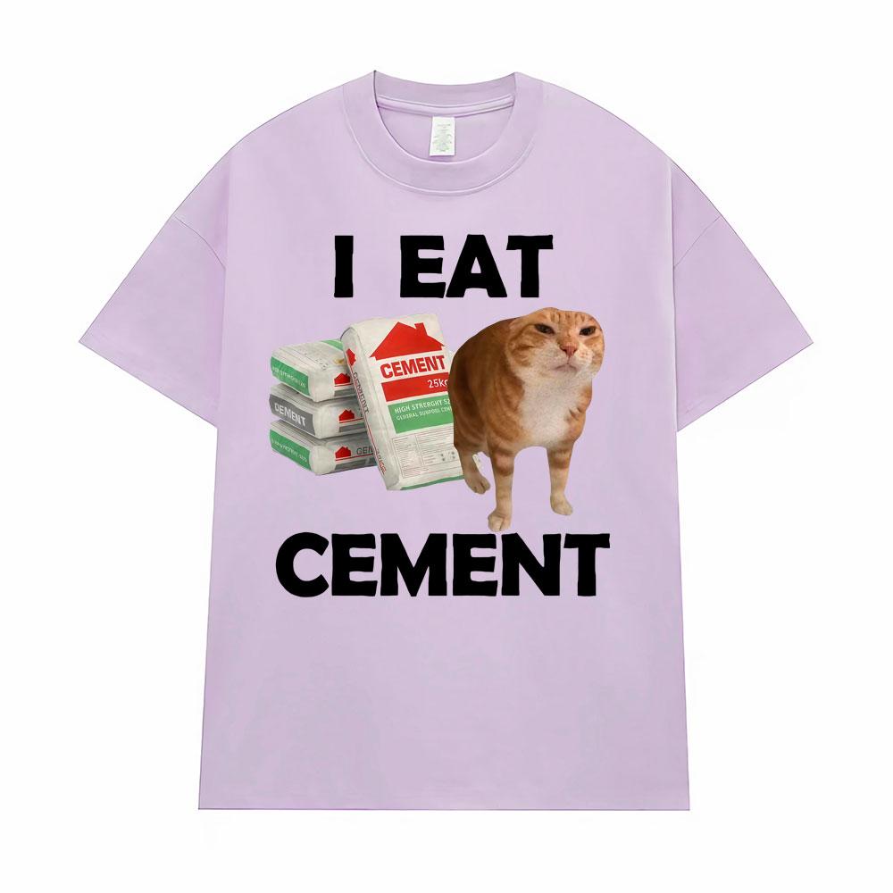 I Eat Cement Cursed Cat T Shirt Funny Meme Graphic Tee Shirt Men Women Fashion Casual Humor Vintage Oversized T-shirt Streetwear