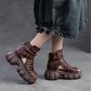 Johnature Thick Sole Height Increasing Retro Hollow-out Peep Toe Roman Sandals Versatile Women's Platform Shoes
