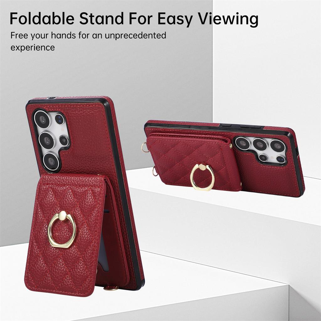 Ring Flip Lanyard Leather Wallet Card Phone Case for Samsung Galaxy S25 Edge S24 S23 S26 Ultra S22 Plus S21 FE S20 Note 20 Cover