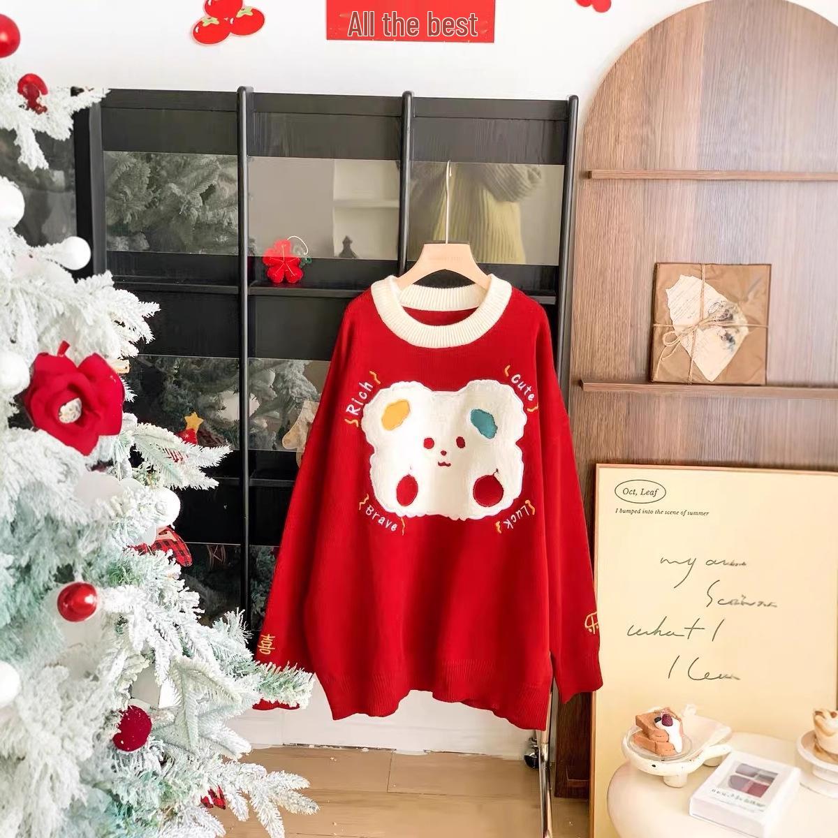 

Little Rabbit Family Sweater: 2025 Autumn/Winter Cartoon Knit for Mother-Daughter and More Top size 100 красный