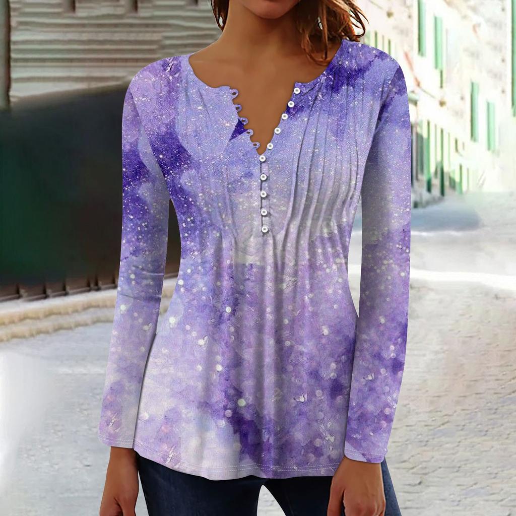 Women's Spring Autumn Pleated Button Down Collar Floral Print Long Sleeve Top