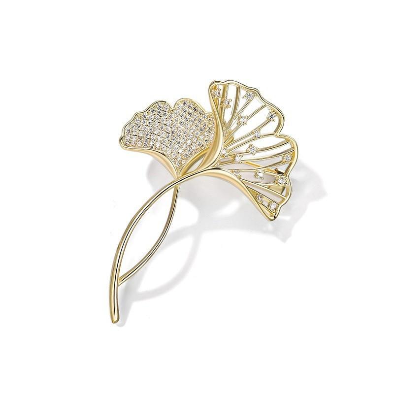 Retro Elegant Ginkgo Leaf Brooches For Women Wedding Party Flower Brooches Pin Fashion Brooch Femme