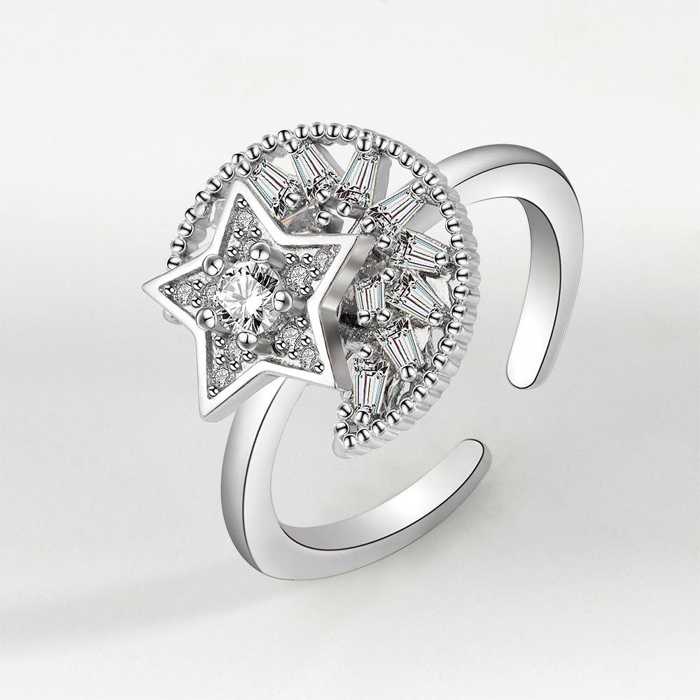 Moon Star Rotating Open Ring For Women Adjustable Stress Relief Anxiety Spinner Band Fashion Versatile Jewelry