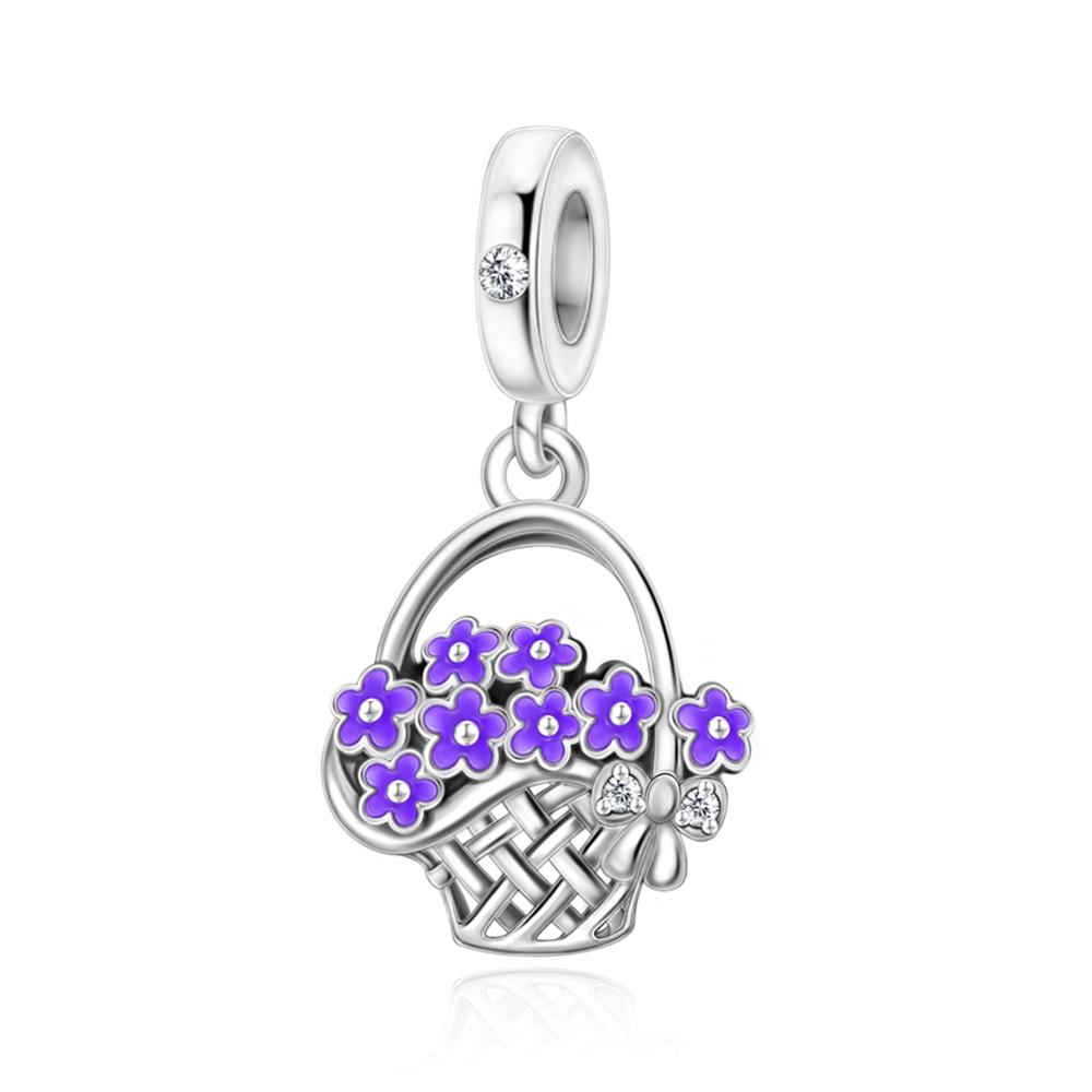 Copper Inlaid Heart-Shaped Beads & Butterfly Dangle Charm Fit Snake Bracelet Boutique Necklace Purple Pendant Gift