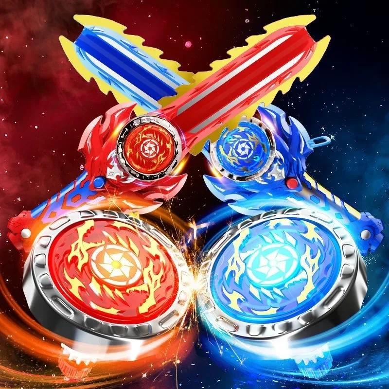 Kid Sword Launcher Led Spinning Top Toy Creative Hand Cranked Color Luminous Spinning Toys For Kids Boys Girls Birthday Gifts