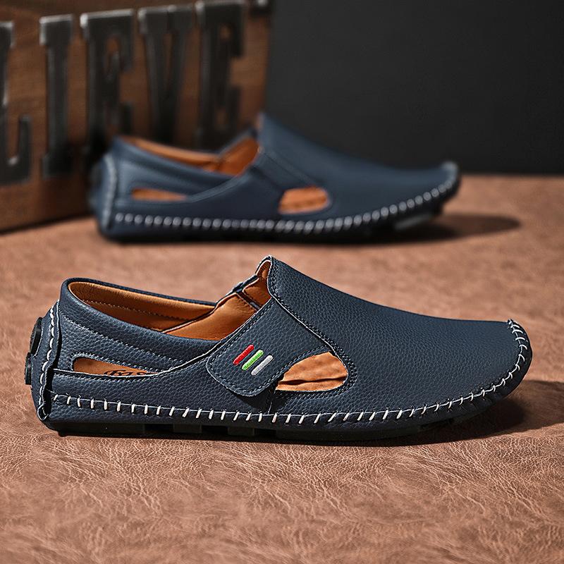 Casual men's shoes shoes leather shoes comfortable lazy driving shoes buckle hand-sewn beanie shoes men