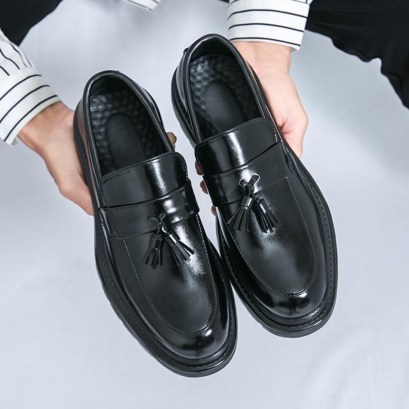 Men s Large Size Tassel Loafers: Casual, All-Season Slip-On Leather Business Shoes 45 чёрный