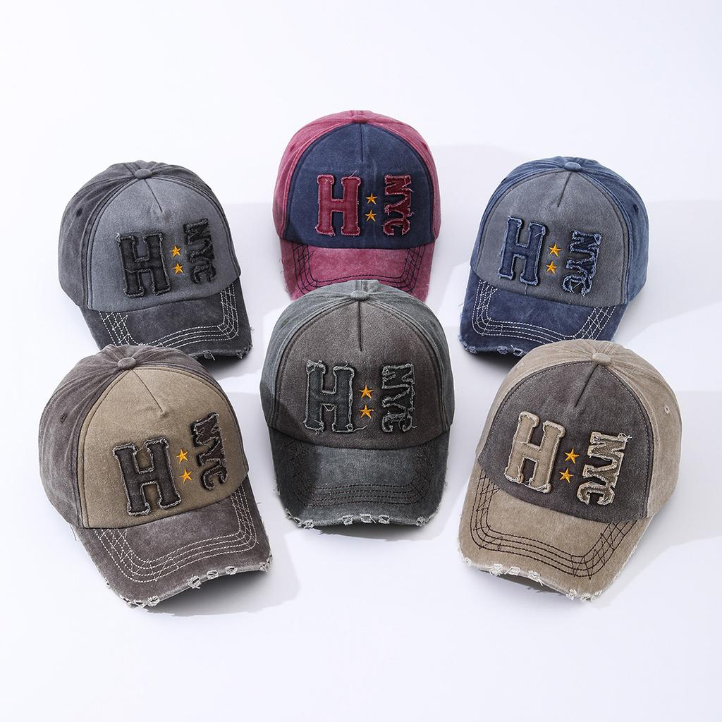 Washed Cotton Patch Embroidery Sun Protection Cap Baseball Cap Sun Hat Outdoor Hat Trend Men'S And Women'S Duck Tongue