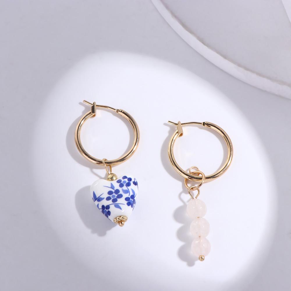 Heart Fashion Design Teapots Ceramic Blue and White Porcelain Korean Jewelry Accessories Women Hoop Earrings Alloy Ear Buckle