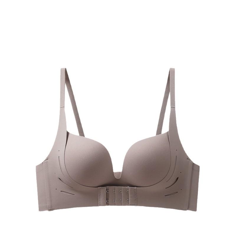 Women's Seamless Front Buckle Push-Up Bra and Panty Set with Comfortable Non-Wired Palm Cup for Smaller Chest Enhancement