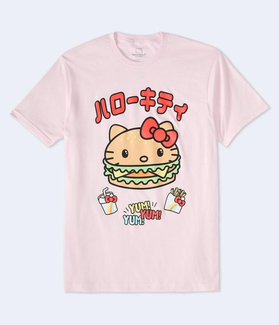 Sanrio Hello Kitty Mens Burger Fries Shake Kanji Print Pink Shirt New Large L