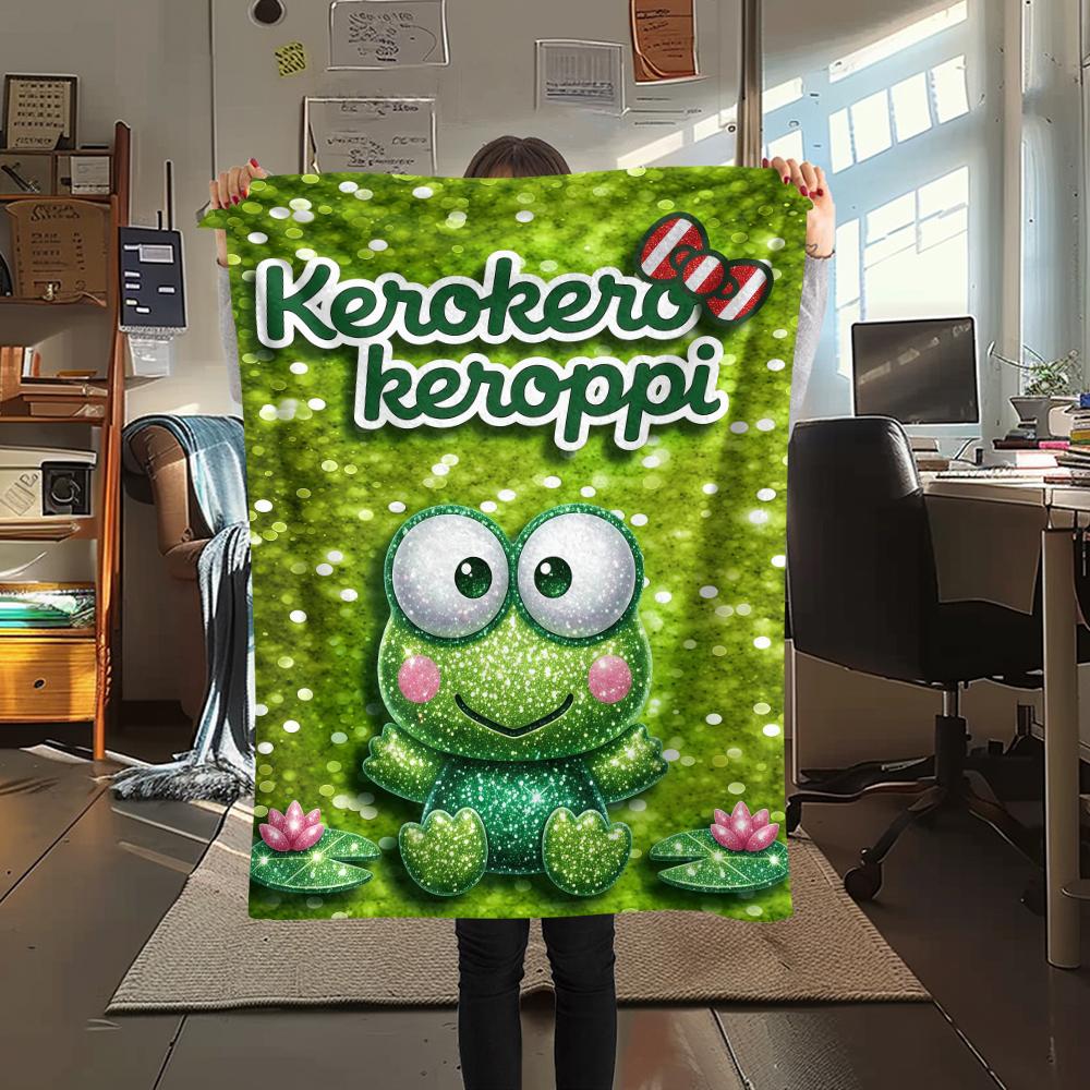 1PC Keroppi  Print Flannel Blanket, High Quality All Seasons, Home Decor, Warmth and Comfort, Perfect for Christmas Gifts