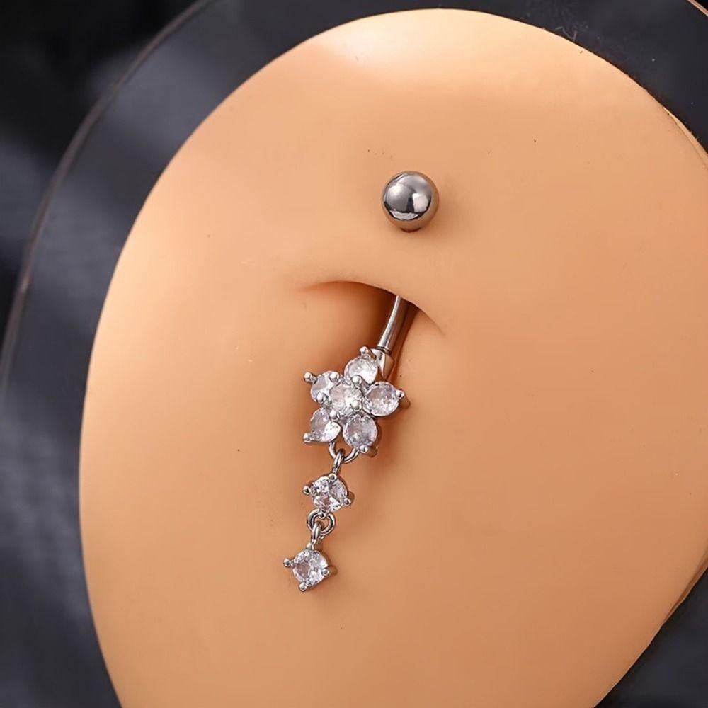 Rhinestone Flower Pendants Belly Button Ring Colorful Body Piercing Jewelry  Girls