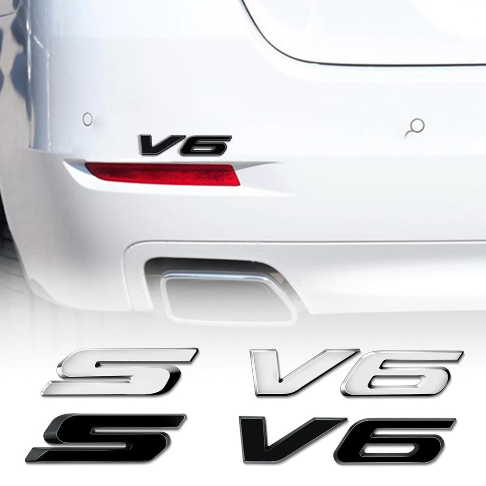 AJI1 3D ABS Chrome Car S V6 Letters Rear Trunk Badge Emblem stickers For Ford Focus Bronco STRACING Fusion Kuga Mondeo Auto Styling