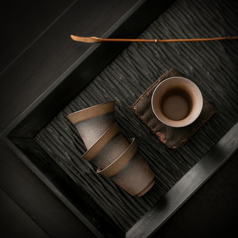 1pc Retro Coarse Pottery Teacup Tea Cup Ceramic Household Kung Fu Tea Set Single Cup Master Cup Retro Gilt Personal Cup