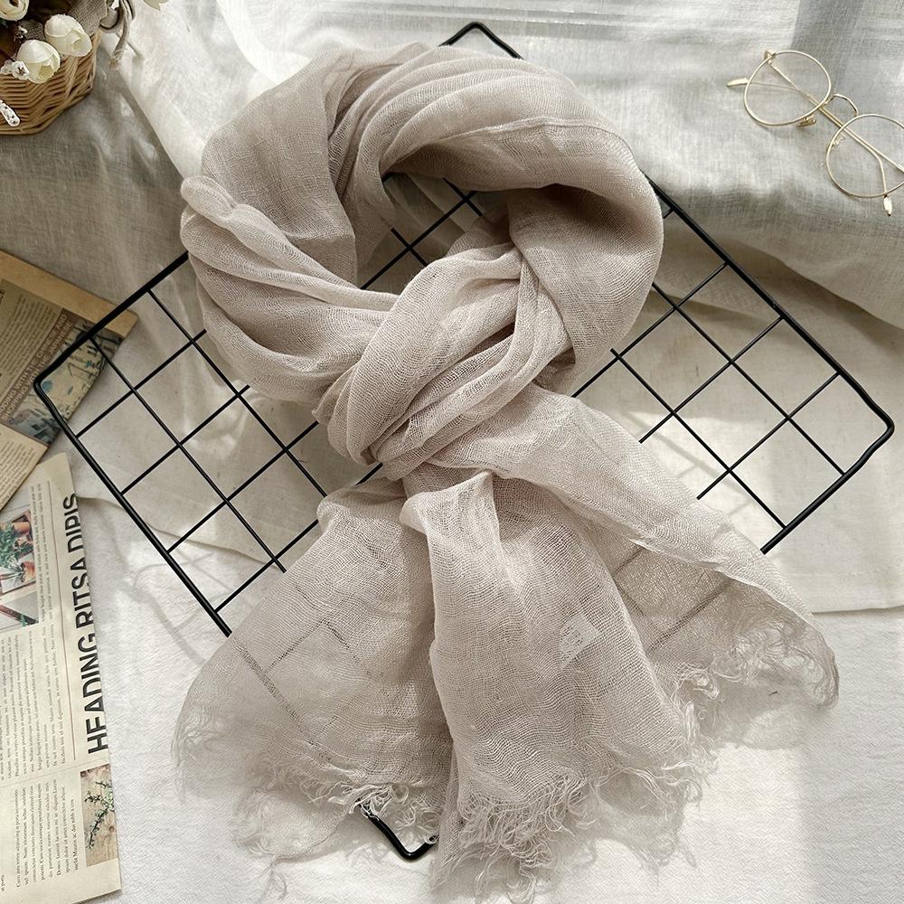 Women Light And Breathable Scarf Pure Linen Solid Scarf Neckwear Unisex Children Spring Autumn Winter Female Foulard Wrap