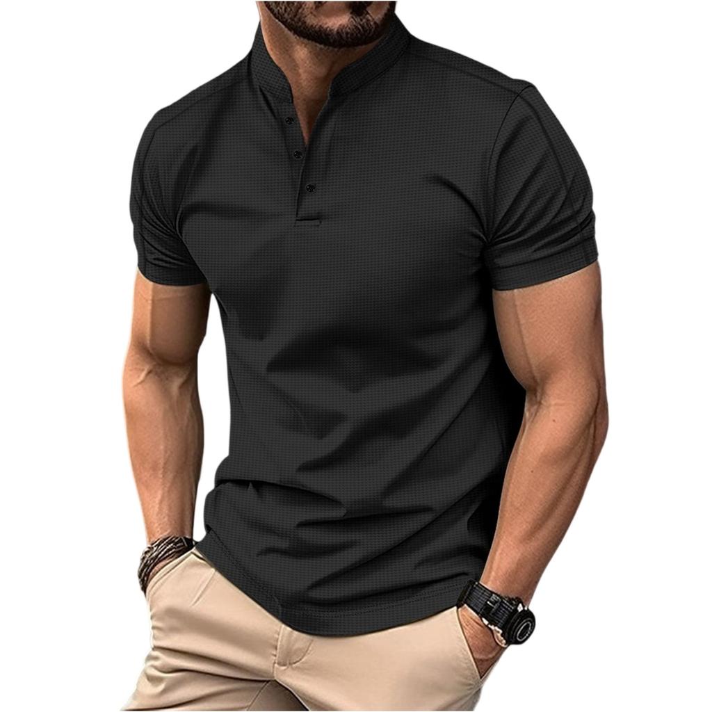 Men's Casual Sports Plain-colored T-shirt - Men's Stand-up Collar Short-sleeved Shirt