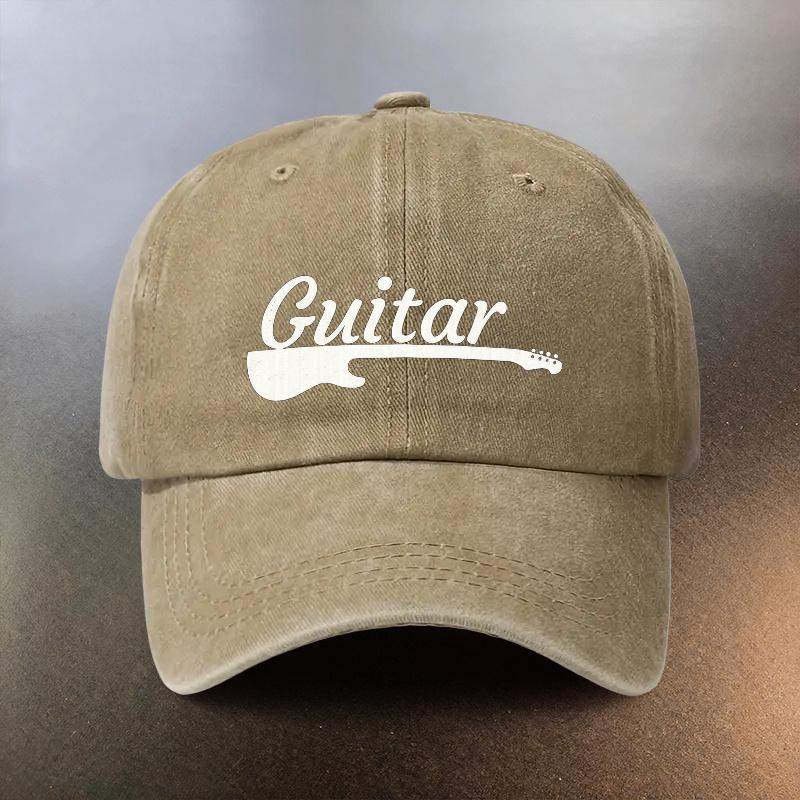 A Washed Cap Featuring a Guitar Pattern Perfect for Daily Outings And Is a MustHave for Fashionable Couples This Retro Rock