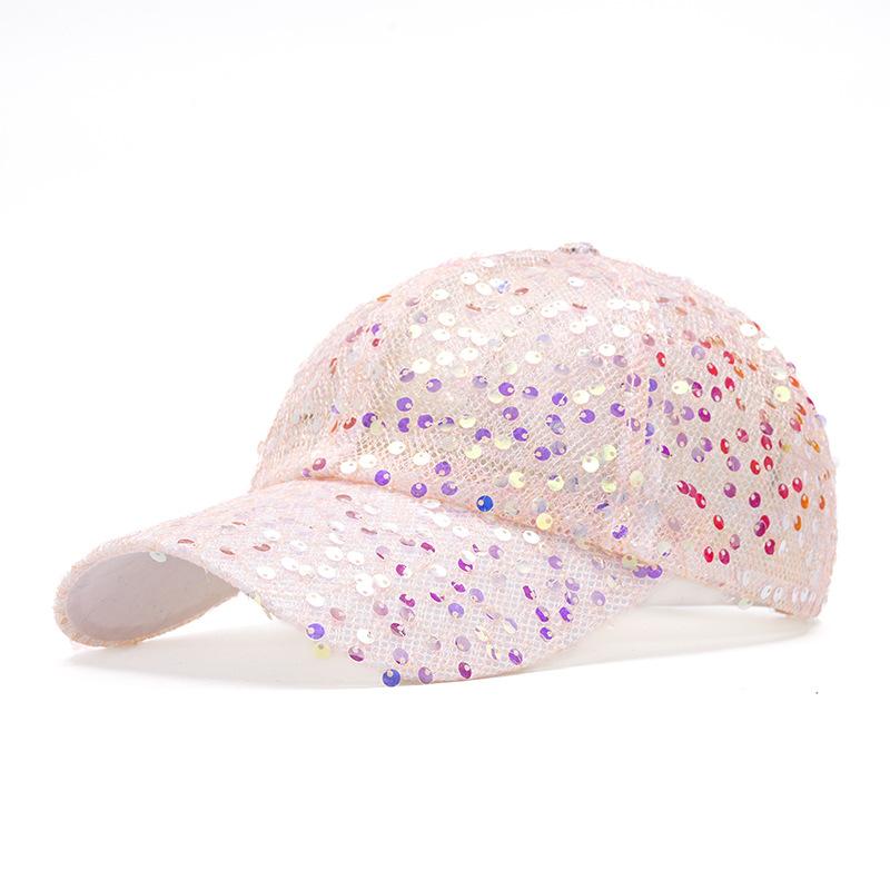 Boné de Beisebol de Lantejoulas Feminino Verão Boné de Malha Respirável Chapéu de Sol para Exterior