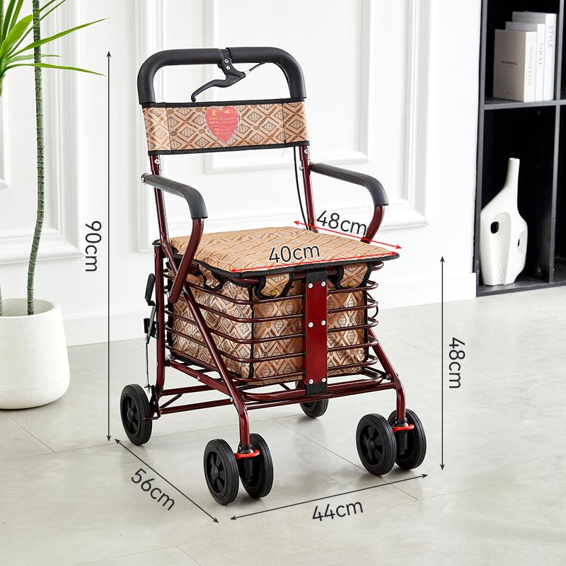 Foldable Mobility Scooter: Pushable & Rideable Elderly Walker with Four Wheels, Portable Shopping Assistant