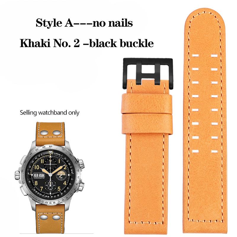 20mm 22mm Genuine Leather with Nails Watchband For Hamilton Khaki H77616533 H70615733 Series Men's Watch Band Strap Wristband