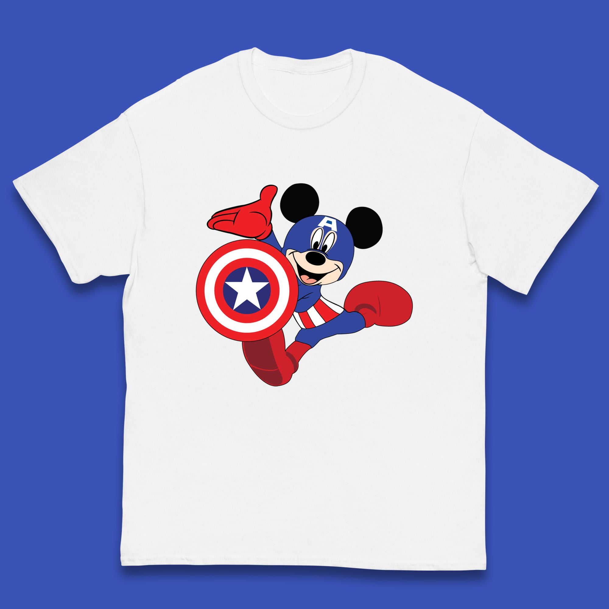 Mickey Mouse Wearing Captain America Costume Disney Marvel Avengers Superhero Disney World Marvel Disney Avengers Campus Kids T Shirt 100