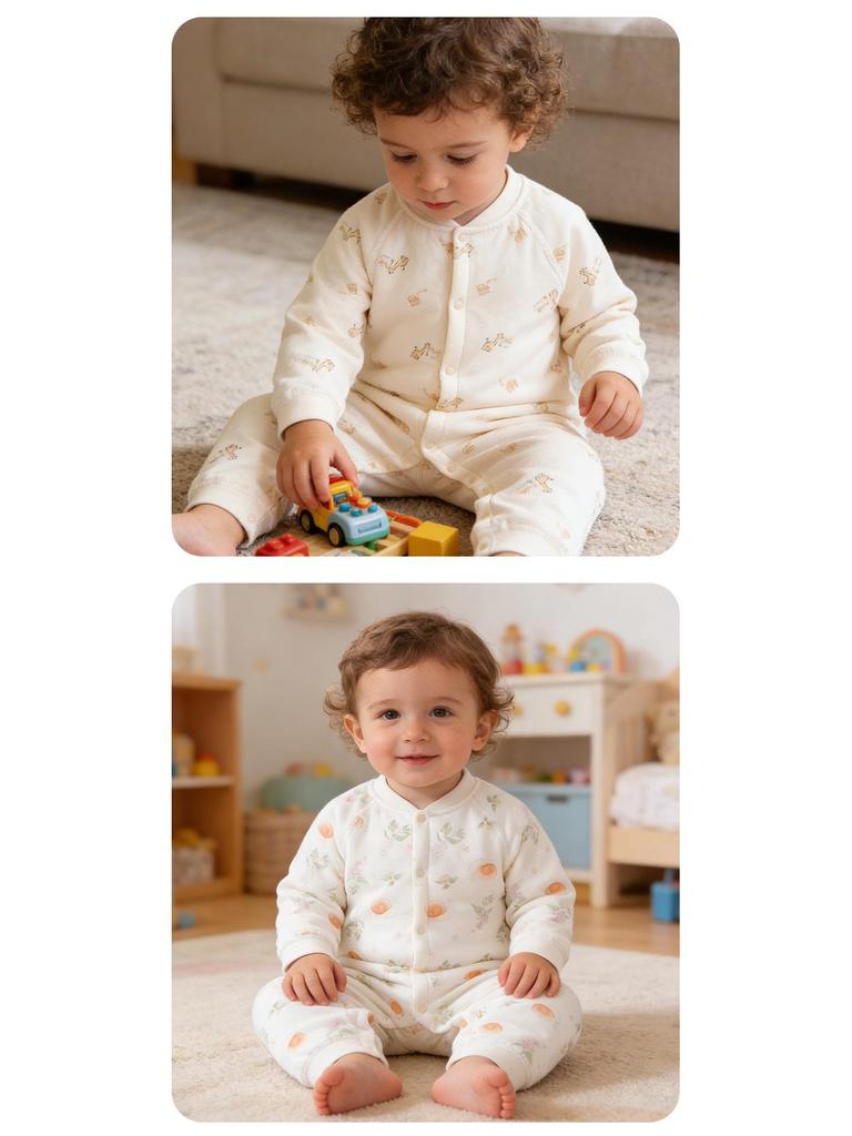 Thickened Double-Breasted Baby Romper: Warm Padded Cotton Suit for Autumn & Winter Crawling, Boneless Design.