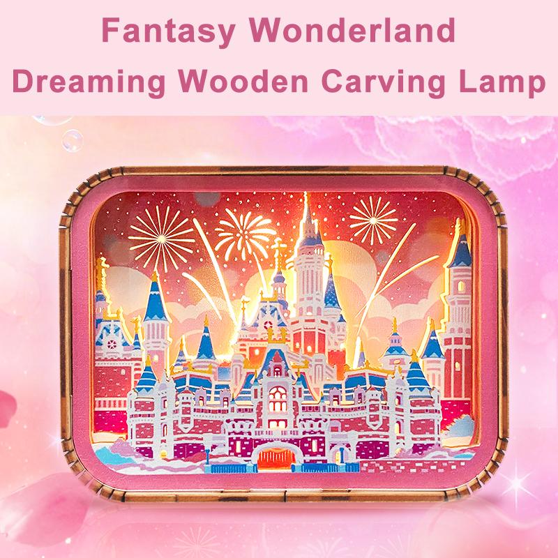 Factory Pink Romantic Ambiance Diy Assembled Model Cute Wooden Carved Lamp Wooden Night Light Customization