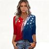 Women's T Shirt Independence Day Print Button 3/4 Sleeve Daily Weekend Fashion Basic V- Neck Regular Top