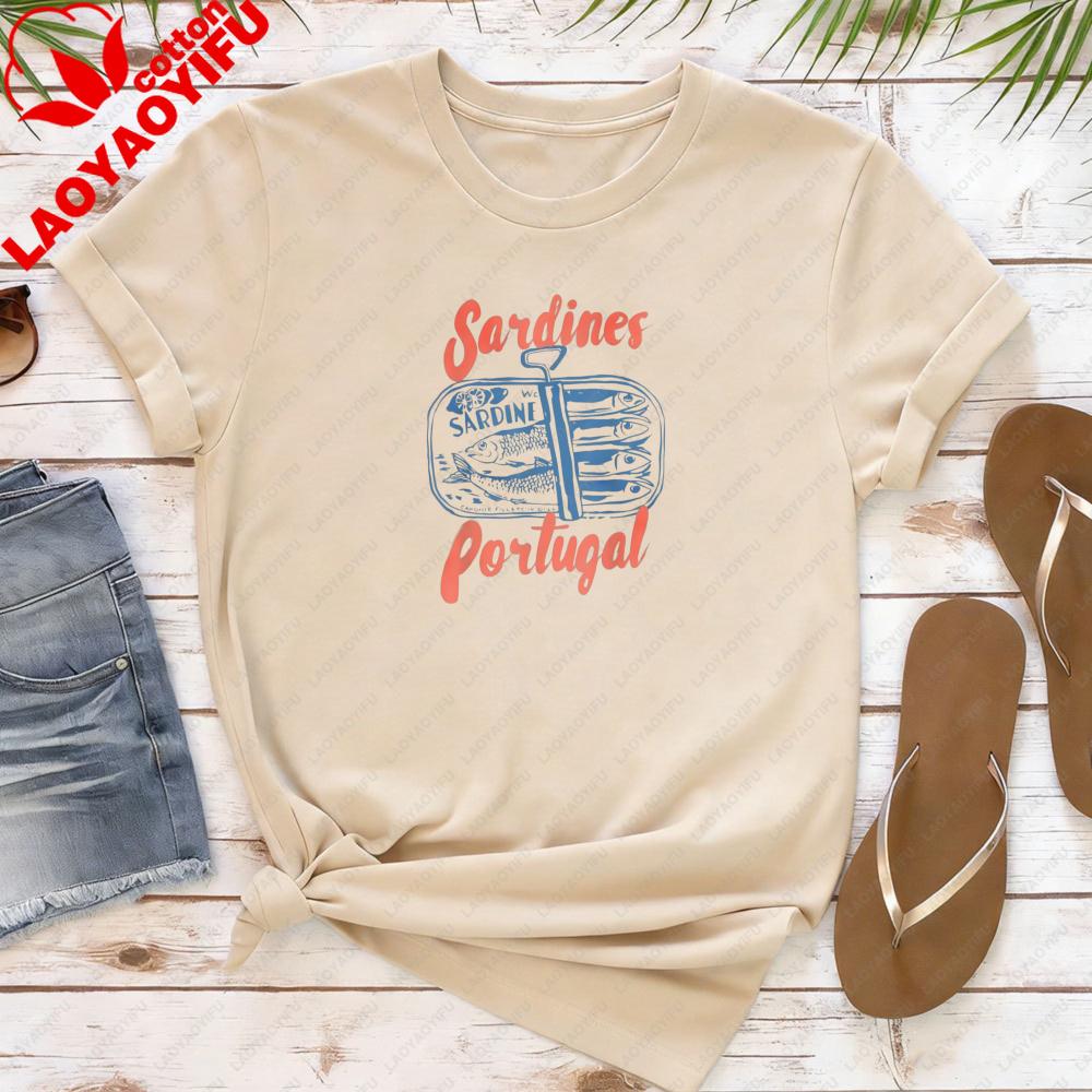 Sardines Portugal Vintage Style Printed Shirt Sardines Lover Gift Tshirt Portuguese Tourism Souvenir Clothing Unisex Unisex Tops