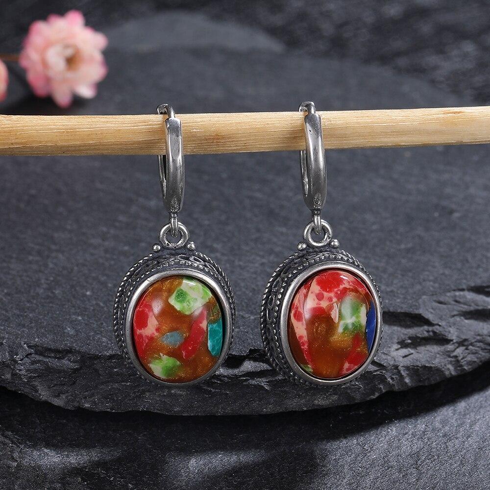 Retro-Silberohrringe, oval, rund, natürlicher Kaiserstein, Ohrringe, Jahrestag, Party, stilvoller Ohrschmuck für Frauen