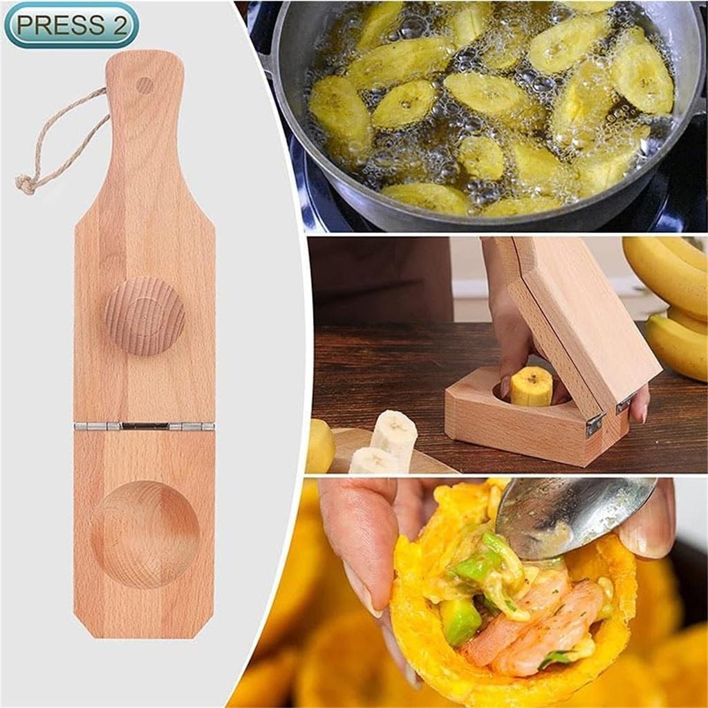 Kochbananenpresse aus Holz, 2-in-1, Banane für Chips, Tostones, Tassen, einfache Lagerung, Holzpresse. Perfekt für Kochbananen