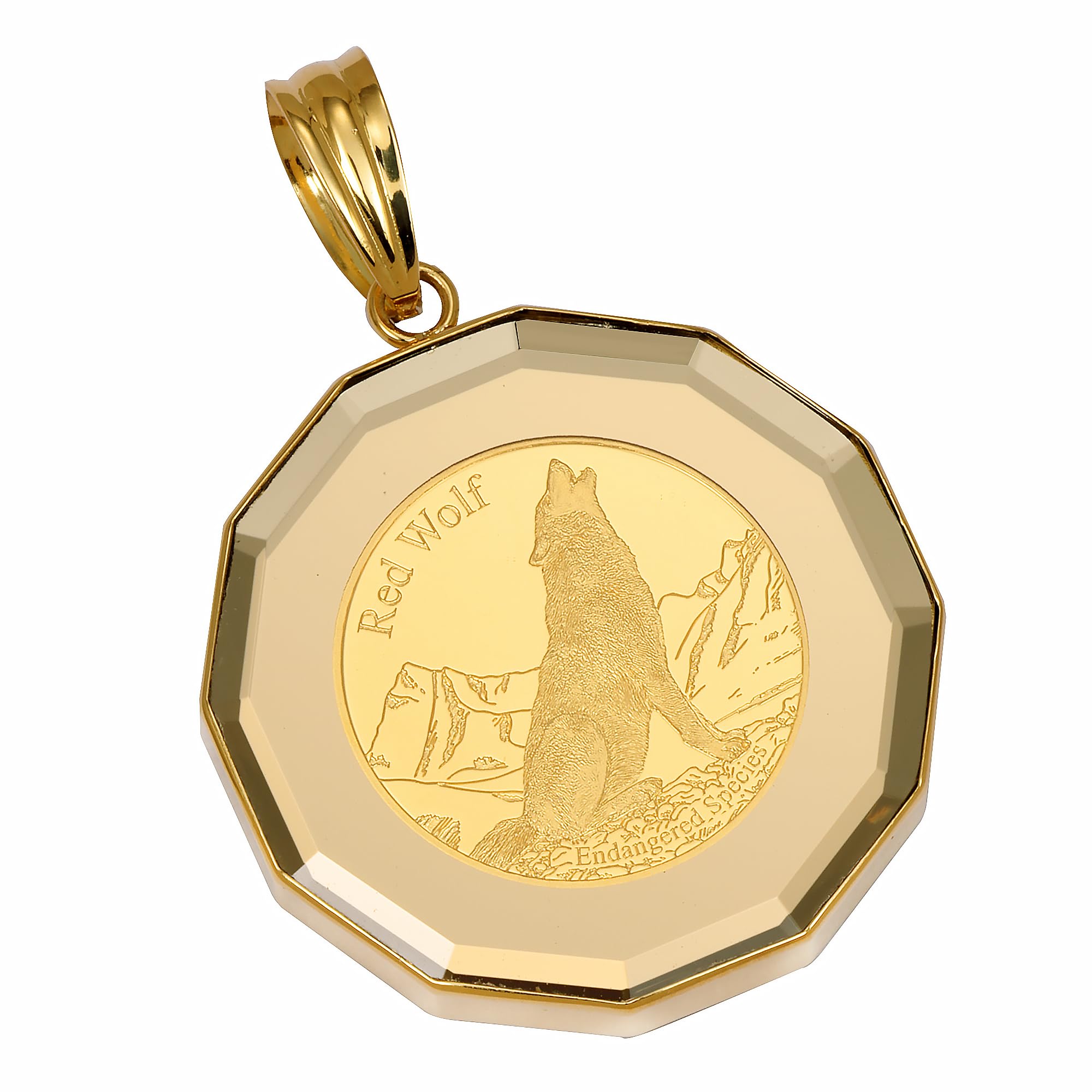

K24 Pure Gold Coin Pendant Top Wolf Condor Glass Gold K18 Engraved [SPERANZA] & 1/25oz 12-sided золотий