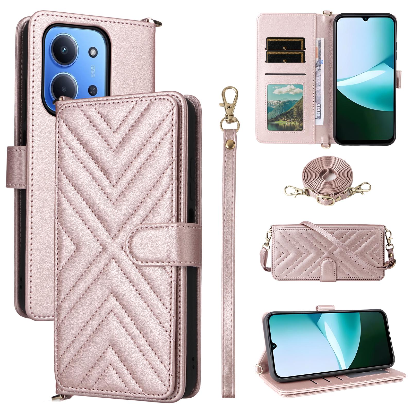 

Для Xiaomi Redmi 15C 4G (171мм) Чохол з плечовим/зап ястним ремінцем Шкіряний чохол для телефону Підставка Гаманець Pink