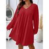 Women Fashion V Neck Long Sleeve Loose Plus Size Midi Dress