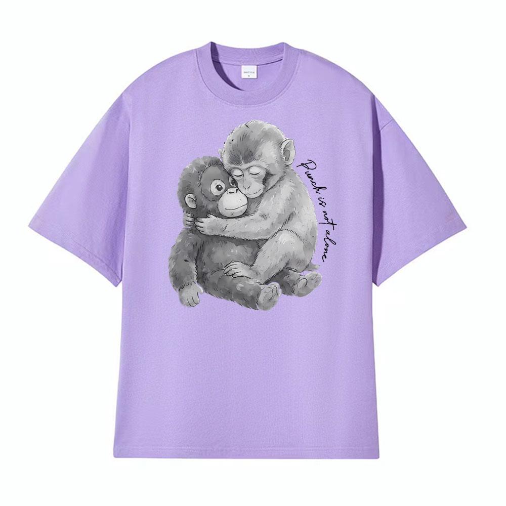 Punch Monkey Hug Is Not Alone Graphic Tshirts Men Women Clothing Vintage Fashion Cotton Tshirt High Quality T Shirt Streetwear