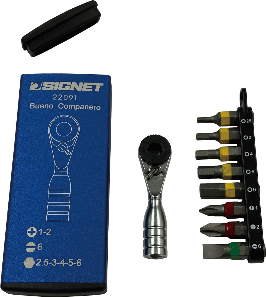 SIGNET Ultra Short Mini Ratchet 52 52mm Overall Includes 8 22091 Set, Gears, Length, Bits, Blue,