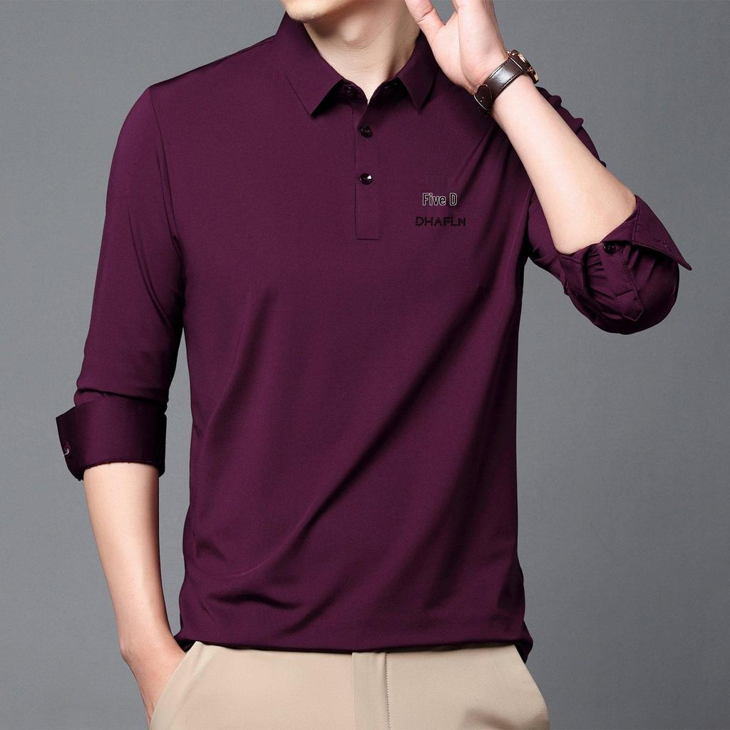 New Autumn Seamless High Elastic Long Sleeve Men's Business Casual Polo Shirt