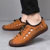 Men's Summer Hollow Sandals Hand-stitched Soft Sole Soft Surface Breathable Casual Hole Shoes Driving Shoes