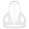 Ladies See-Through Lace Bralette Unlined Strappy Brassiere Adjustable Halter Neck Lingerie for Clubwear Evening Wear