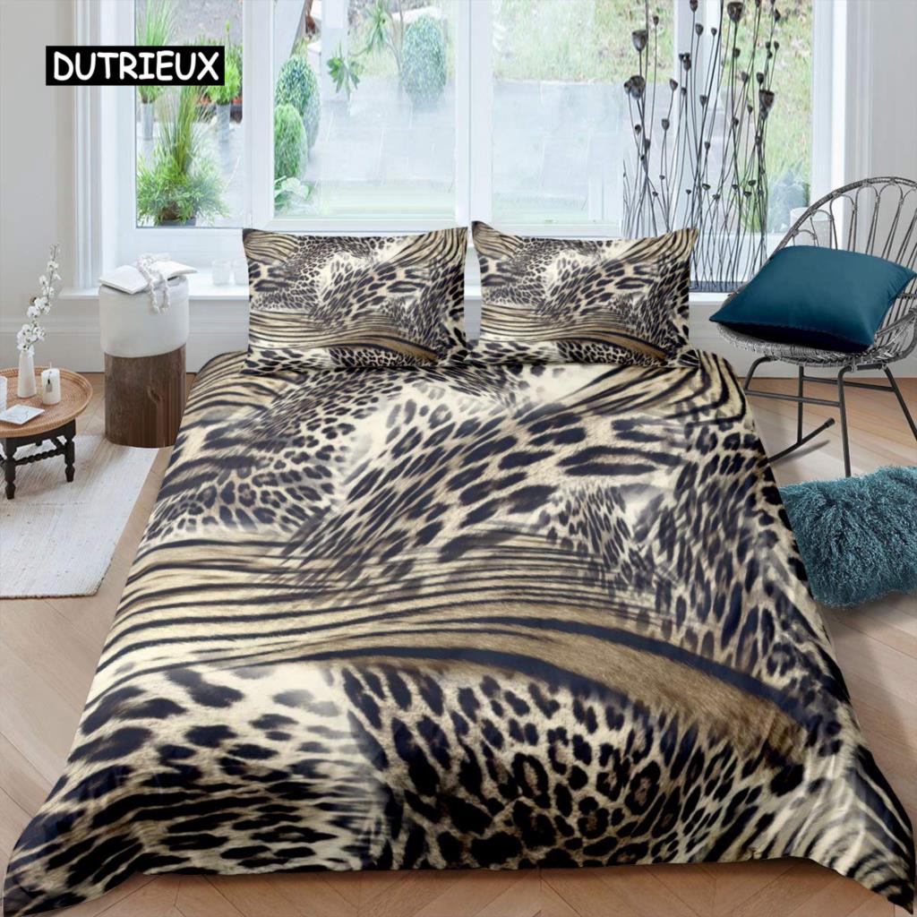 

Leopard Print Duvet Cover Microfiber Red Rose Blossom Floral Bedding Set Brown Cheetah Safari Wildlife Animal King Bedding Set EU Double(200x200cm)