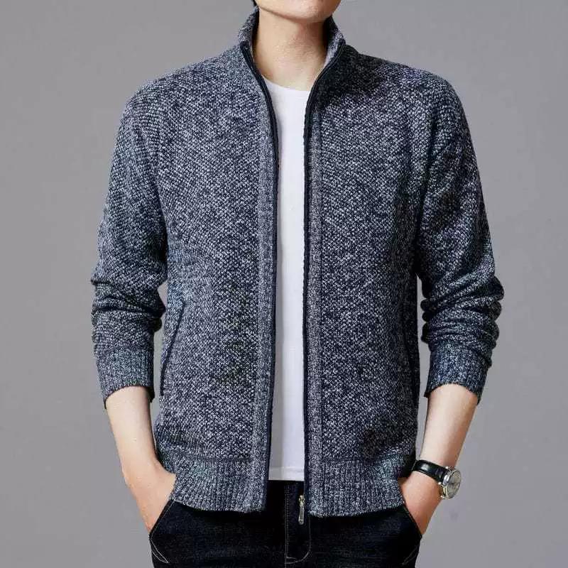 Autumn Winter Men's Stand-up Collar Knit Sweater Autumn Winter Cardigan Tops Korean Slim Solid Color Sweatercoat Jacket