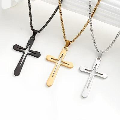 Men's Hip-Hop Titanium Steel Cross Necklace - Non-Fading, Minimalist Starlight Hollow Cross Pendant