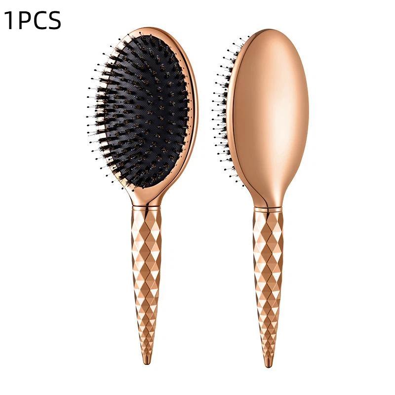 

1Pcs Luxury Oval Hair Brush Boar Bristle Paddle Hair Brush Anti Static Hair Comb Hairdressing Massage Combs рожевий колір золота