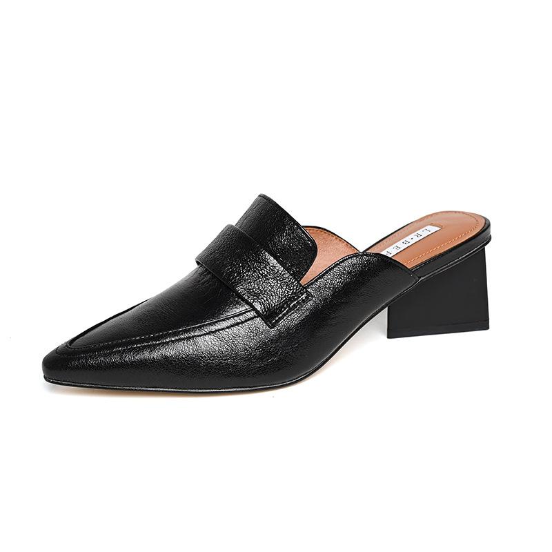 Neue trendige hochhackige Halbschuhe, bequeme Ledertasche, Zehensandalen, spitz zulaufend, modische Damen-Lederschuhe