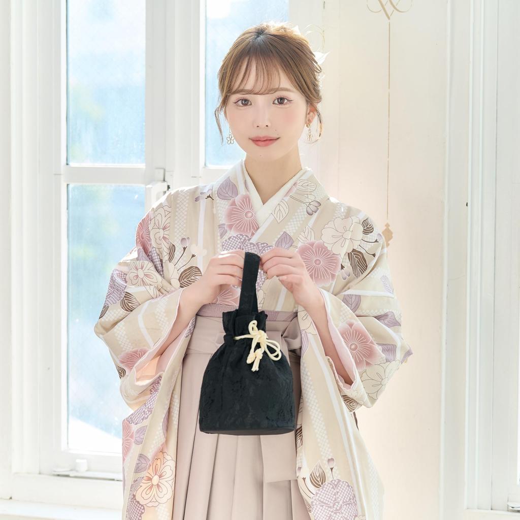 RiraMacherie Full Lace Drawstring Japanese Graduation Drawstring Pink [RiraMacherie] Women's Bag, Hakama, Yukata, Kimono, Wear, Ceremony, Women's Bag,