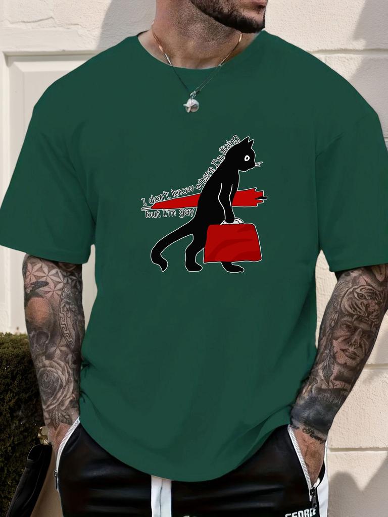 Mens Black Cat Quote Graphic T Shirt Summer Soft Comfort Fit Oversized Daily Wear Tee