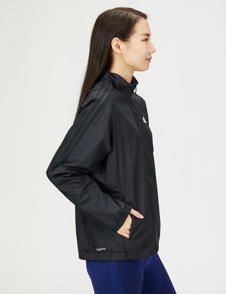 Adidas WI008 Jersey Regular Fit Windbreaker Size M Women's Top, 3-Stripes, Jacket, Black/Black (HM2802),