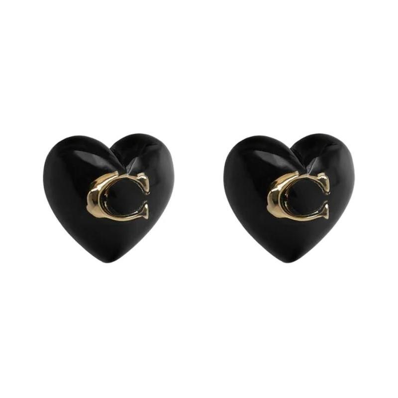 COACH Logo Brass Earrings Women s Black