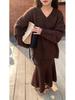 Early Autumn Retro V-neck Sweater Set & Fishtail Midi Skirt for Women